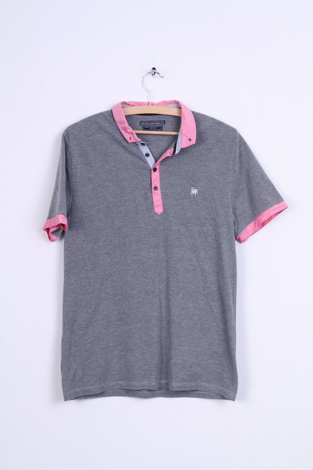 The Spitalfields Shirt CO Mens M Polo Shirt Grey Dog Bulldog Cotton Modern Trend Look