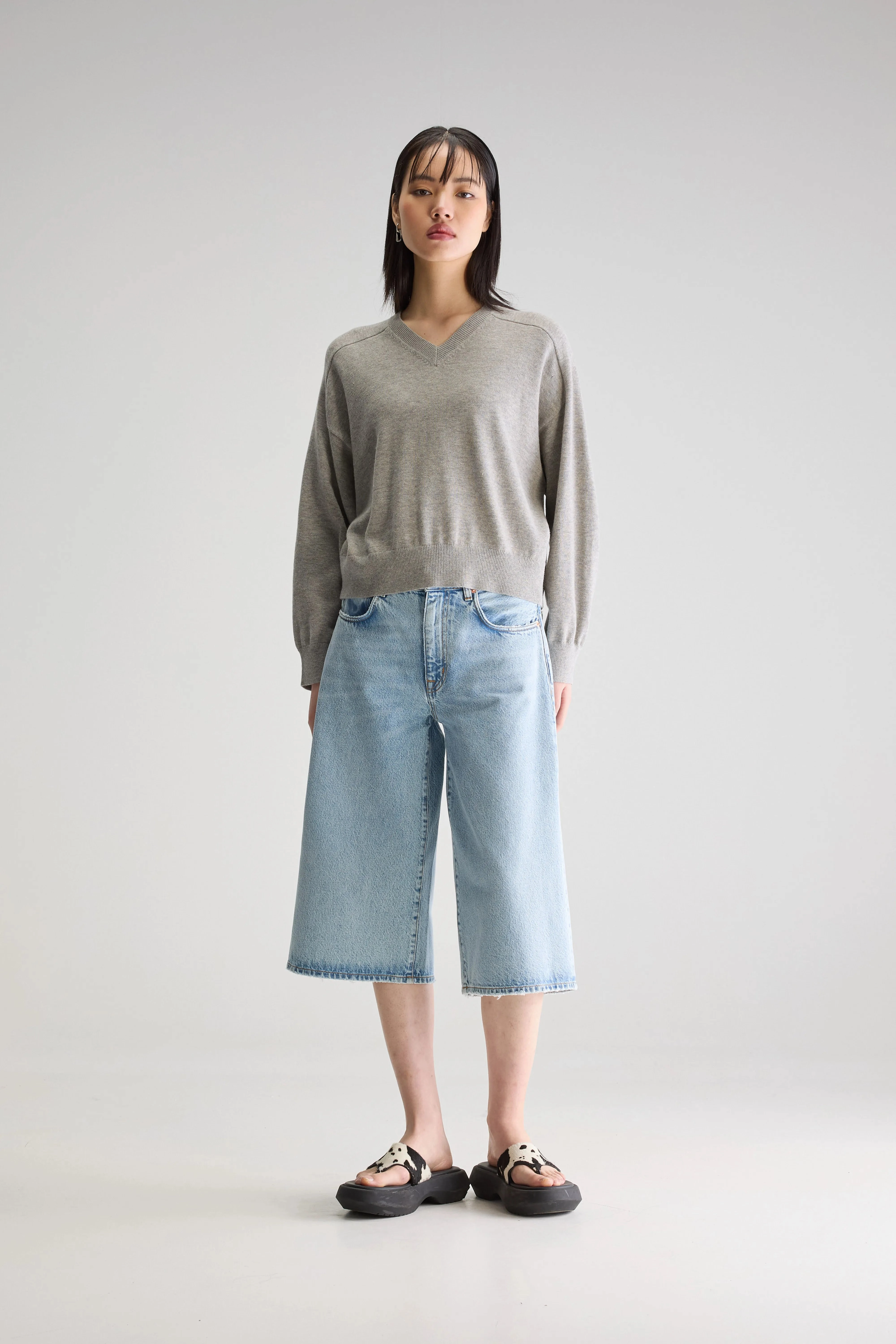 Classic Casual Flexible Knit Construction Gakor v-neck sweater (251 / W / H. GREY)