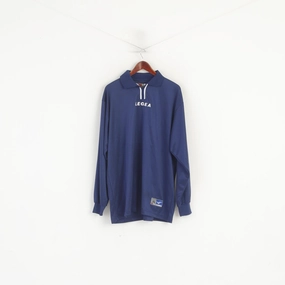 Easter Slim Waist Legea Men XL Polo Shirt Navy Vintage Technical Sportswear Long Sleeve Keep Running Top