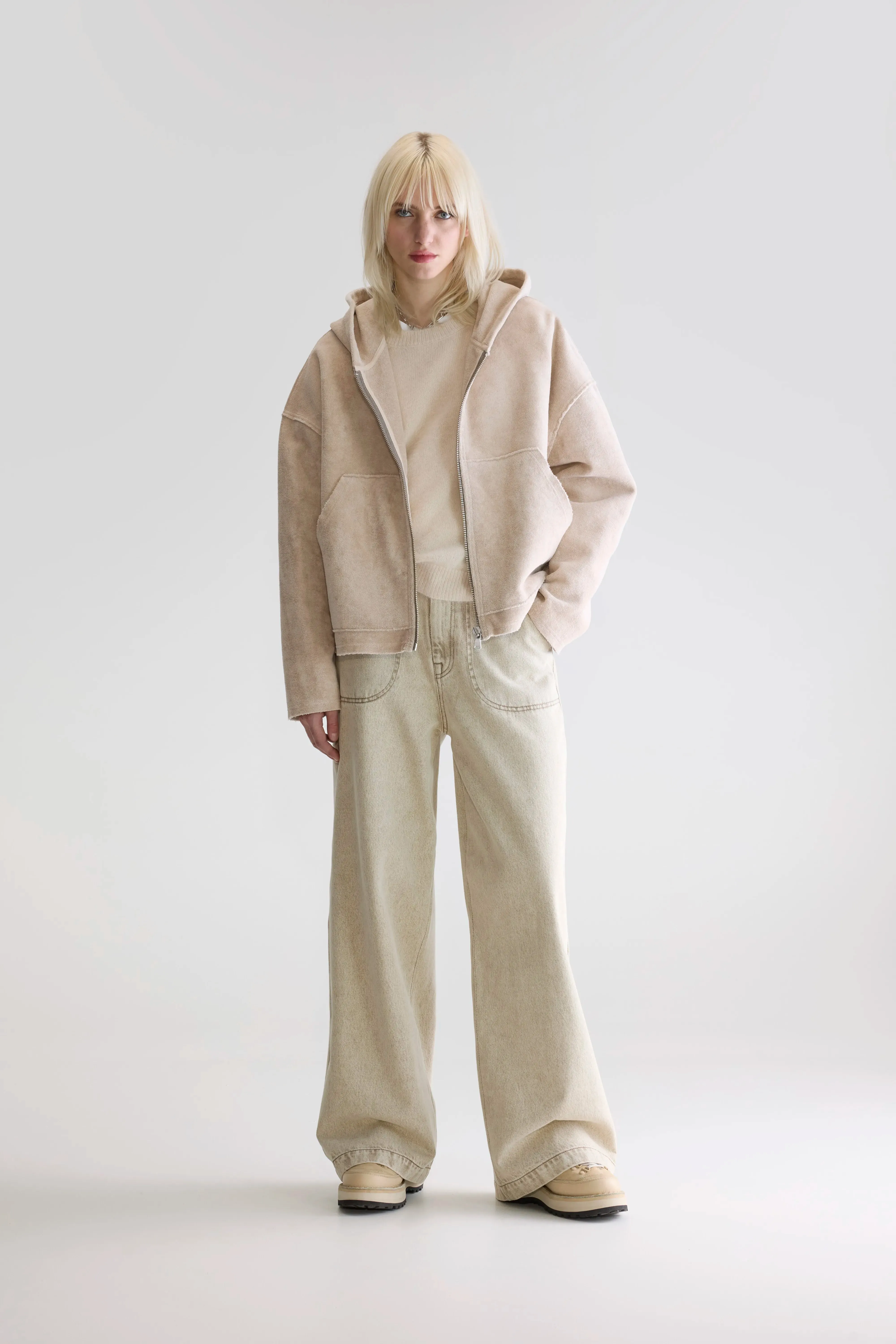 Fannel terry hoodie (252 / W / STONE) Odor Resistant Treatment Travel Buddy