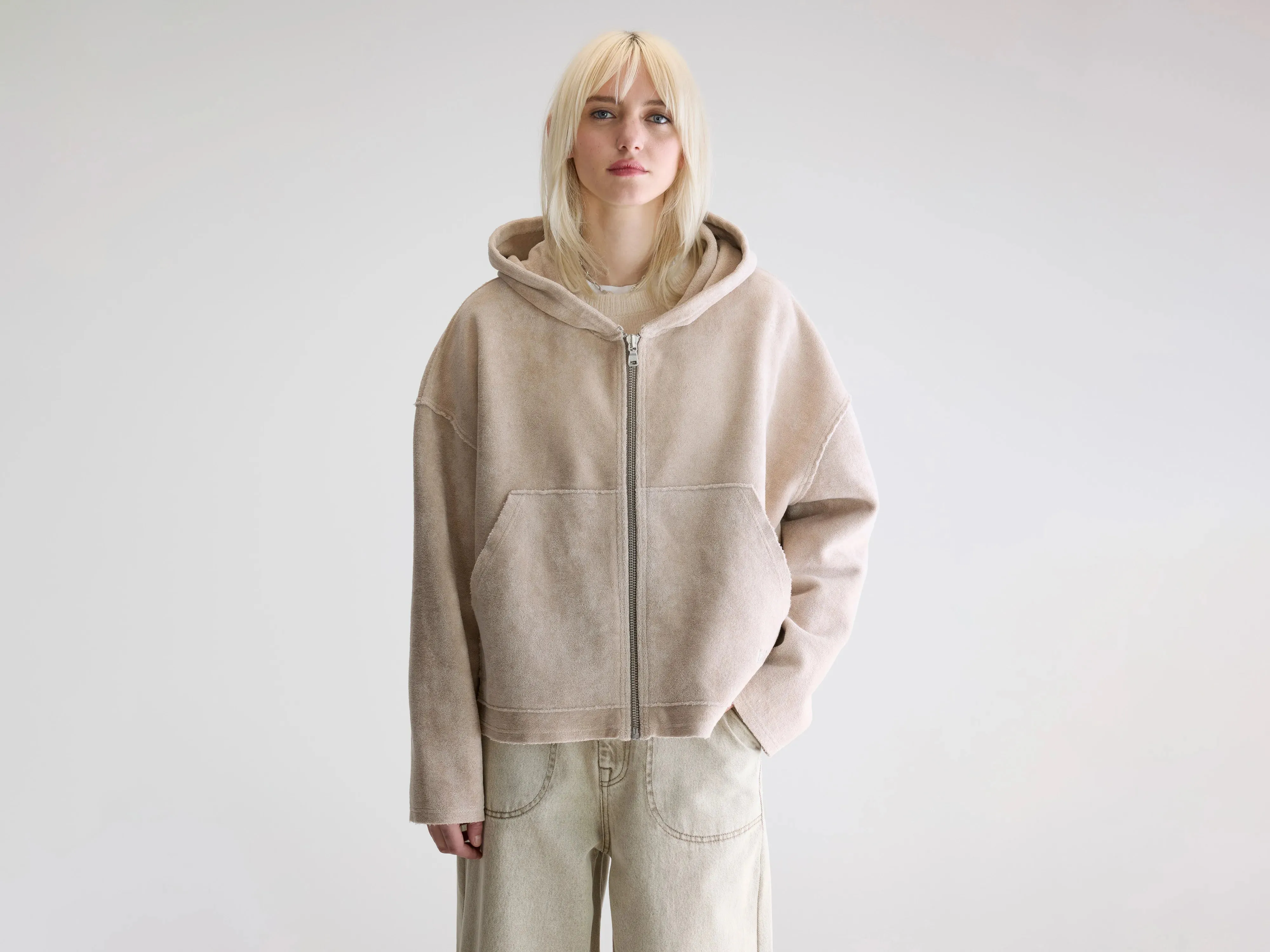 Fannel terry hoodie (252 / W / STONE) All Day Comfort Fit Oversized style