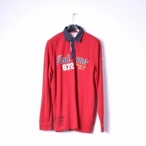 Casual everyday wear Casual Flex Design Tom Tailor Mens XXL Polo Shirt Red Cotton Long Sleeve Fitted Emroidered Top