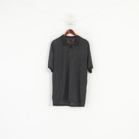 Travel Ready Comfortable Weave Marc Edwards Men L Polo Shirt Black Vintage Cotton Striped Classic Top
