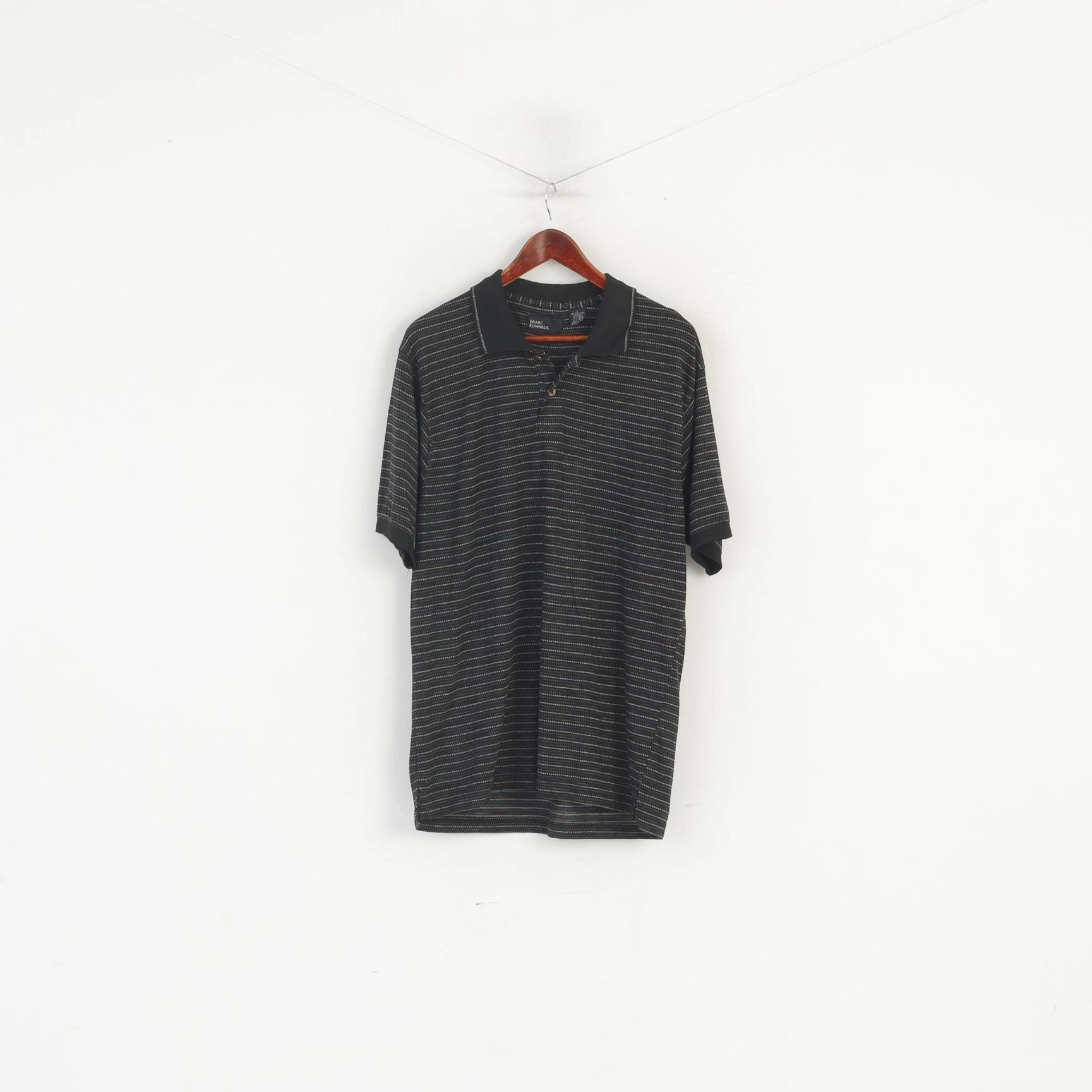 Travel Ready Comfortable Weave Marc Edwards Men L Polo Shirt Black Vintage Cotton Striped Classic Top