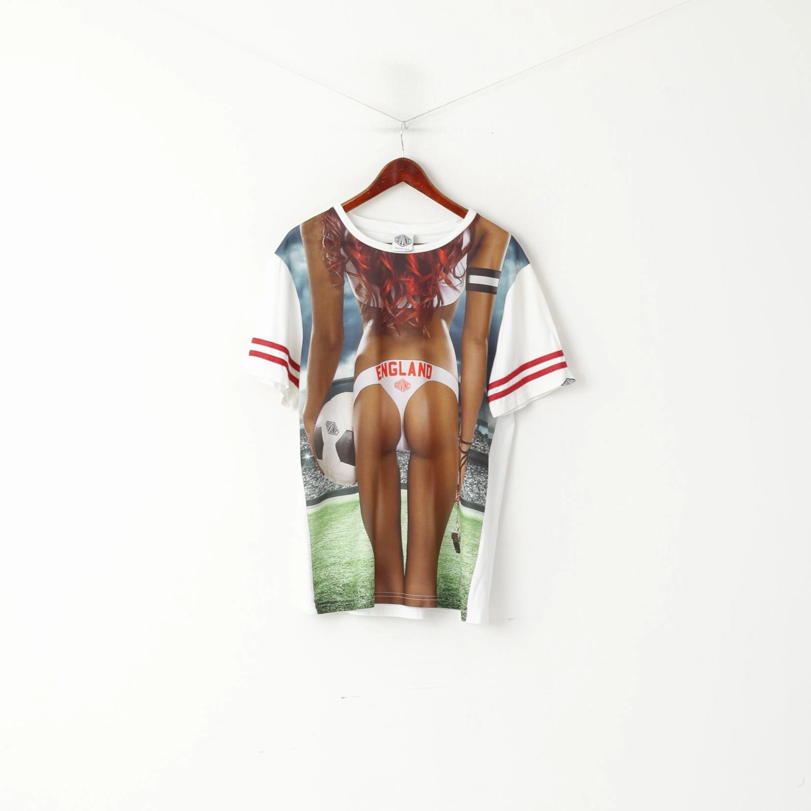 Sporty Comfort Wear Heat Transfer Printing Divine Men 2XL (XL) Shirt White Cotton Graphic England Football Mesh Front Top