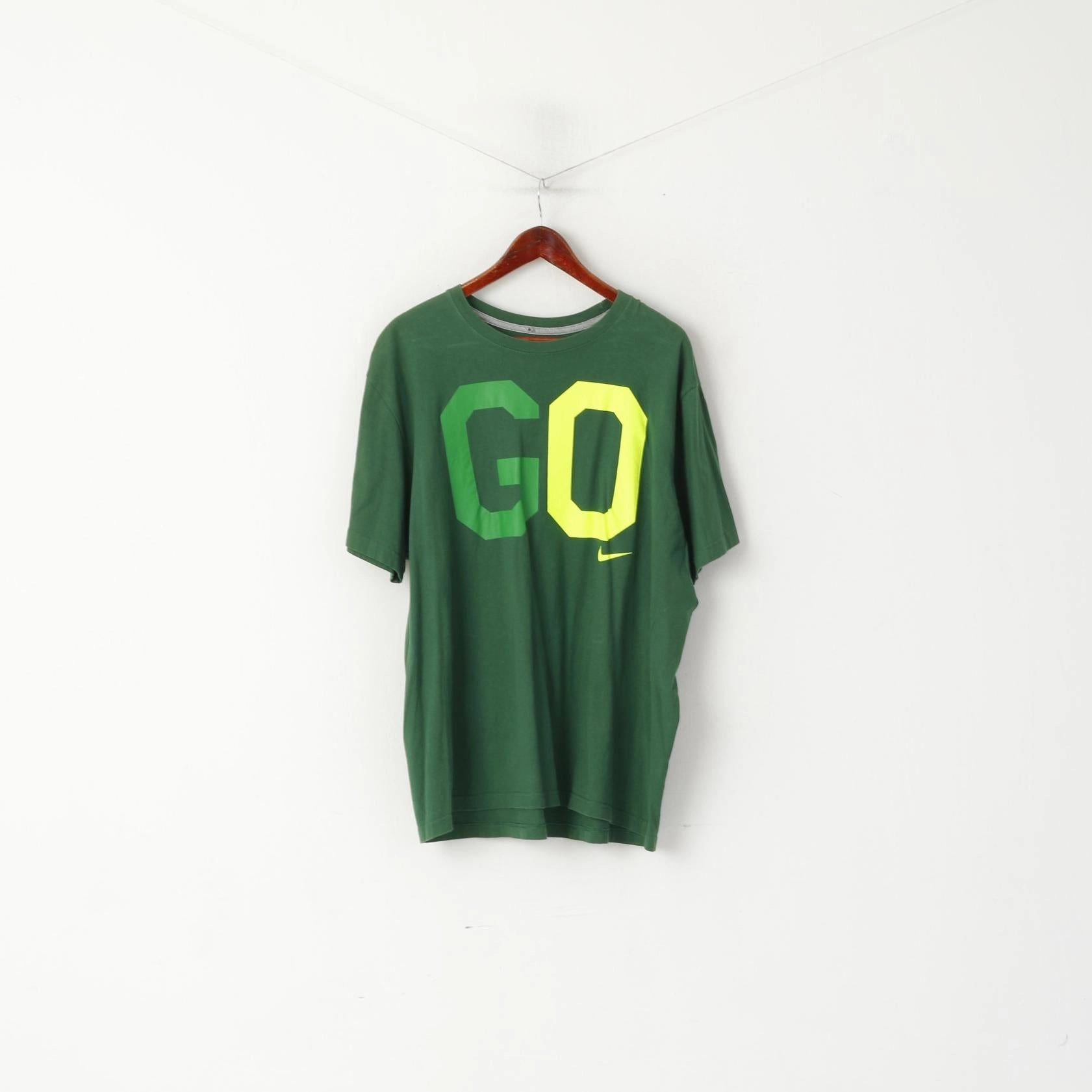 Pullover Nike Men XXL T- Shirt Green Cotton Athletic Dept Standard Fit Go Faster Top