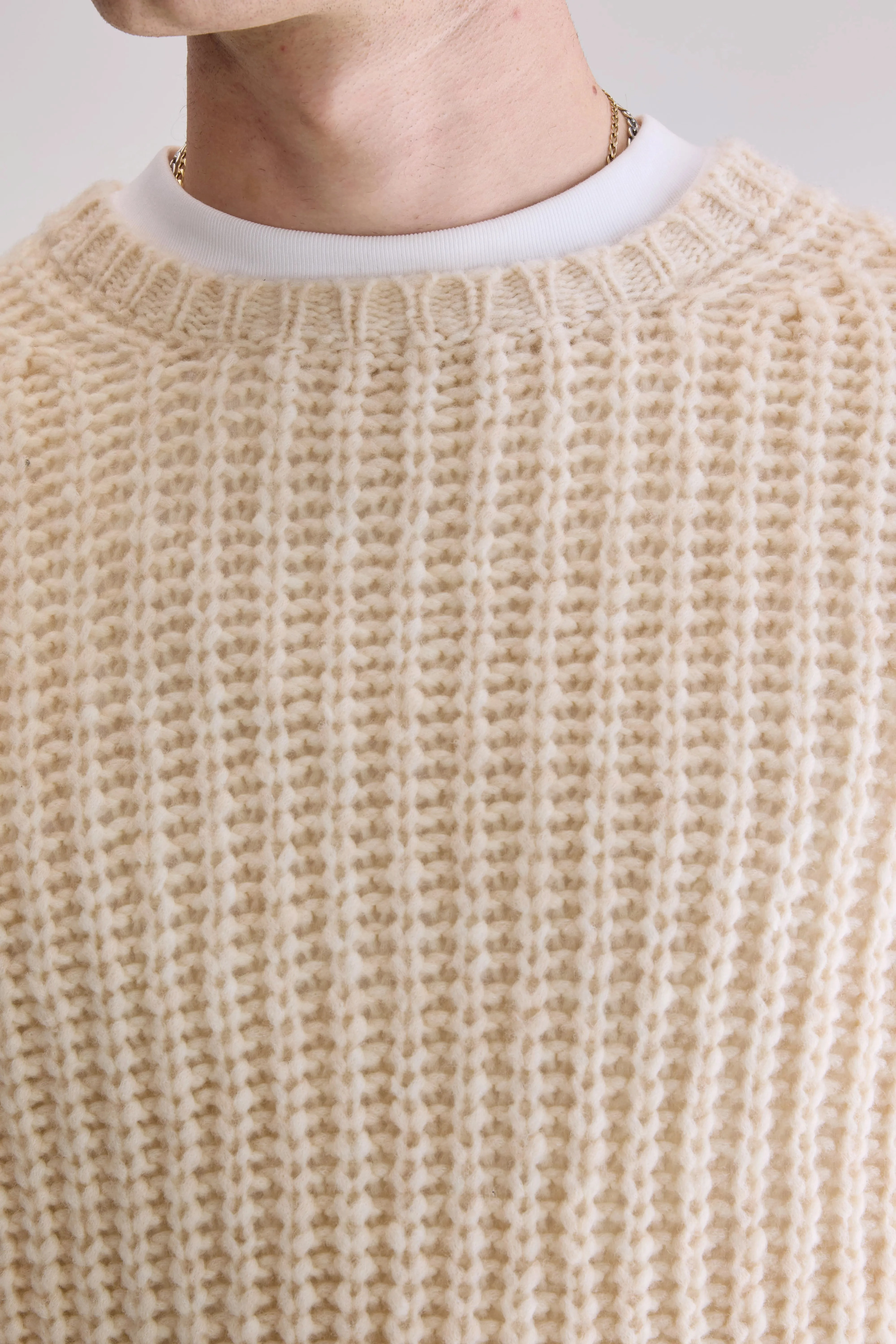 Nelio classic crewneck sweater (252 / M / ECRU) Ribbed Collar Detail