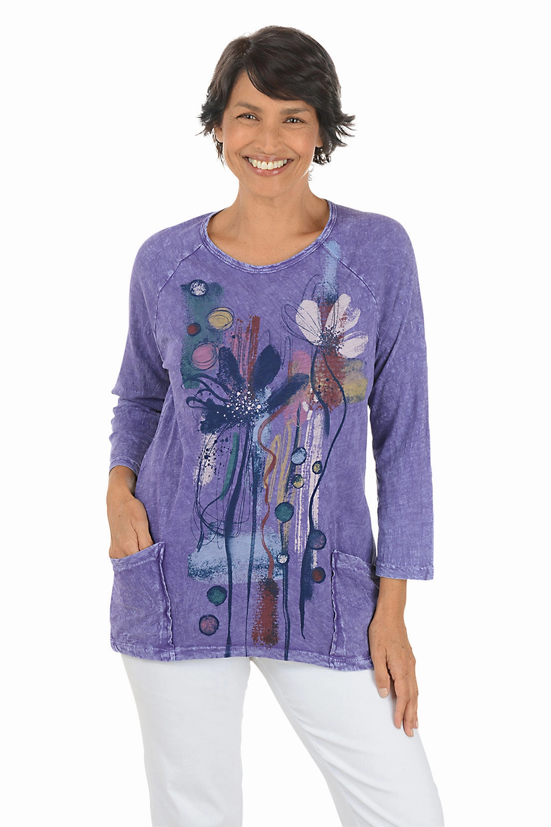 Lillian Mineral Wash Double Pocket Knit Top All Day Comfort