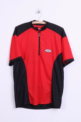 Modern Fit Premium Cotton Blend Loffler Mens S Biker Shirt Zip Neck Sportswear Red Summer Short Sleeve Cycling