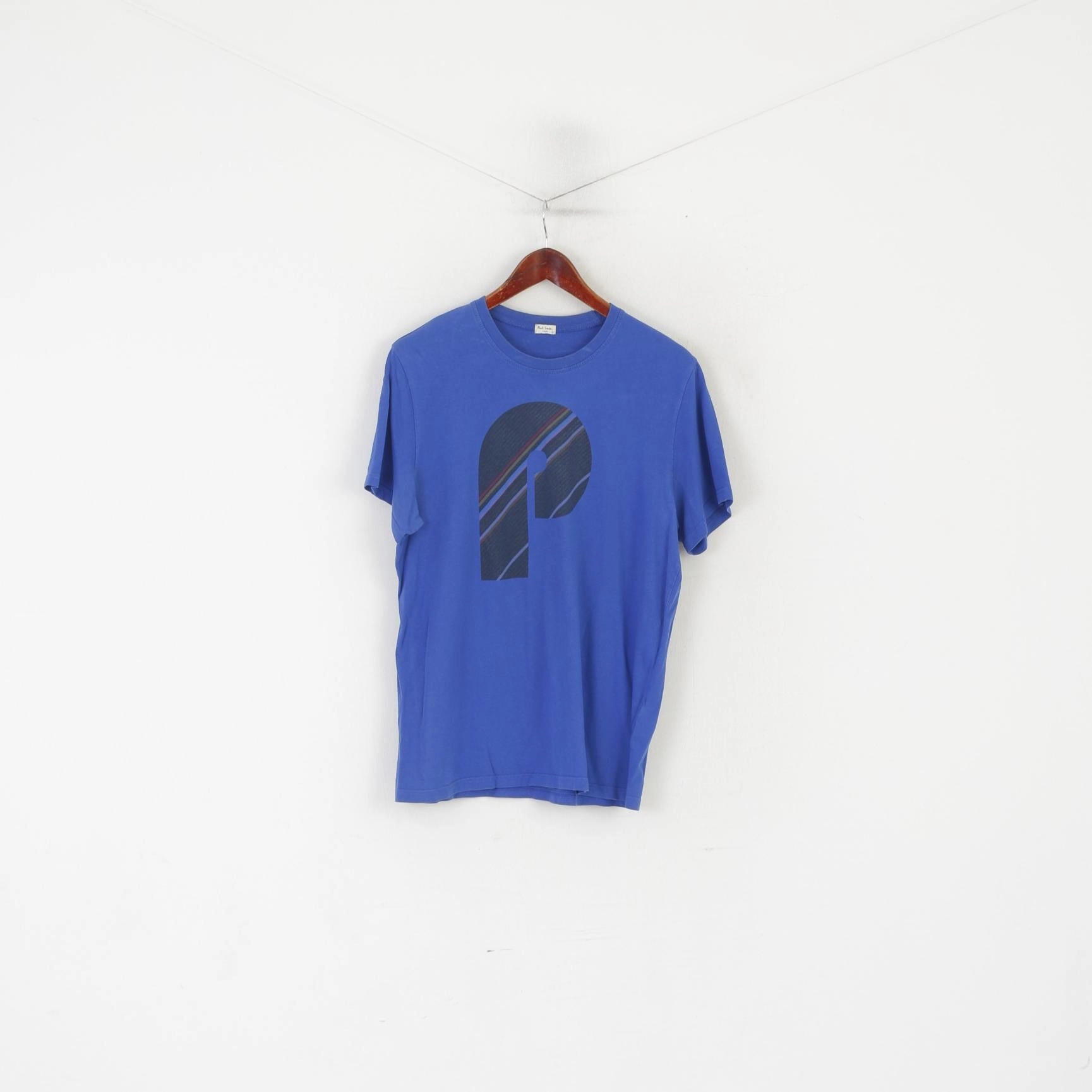 Classic Crew Neck Layering Options Paul Smith Men L (M) Shirt Blue Cotton Graphic Logo Vintage Crew Neck Top