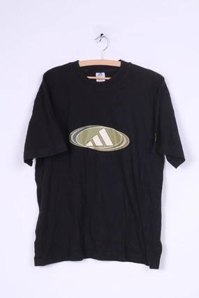Non Toxic Printing Sun Protection Adidas Mens M Graphic Shirt Black Cotton Crew Neck Sport