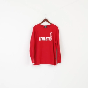 Summer Wardrobe US Sports Men 52/54 L Shirt Red Cotton Vintage Long Sleeve Crew Neck Athletic #1 Top