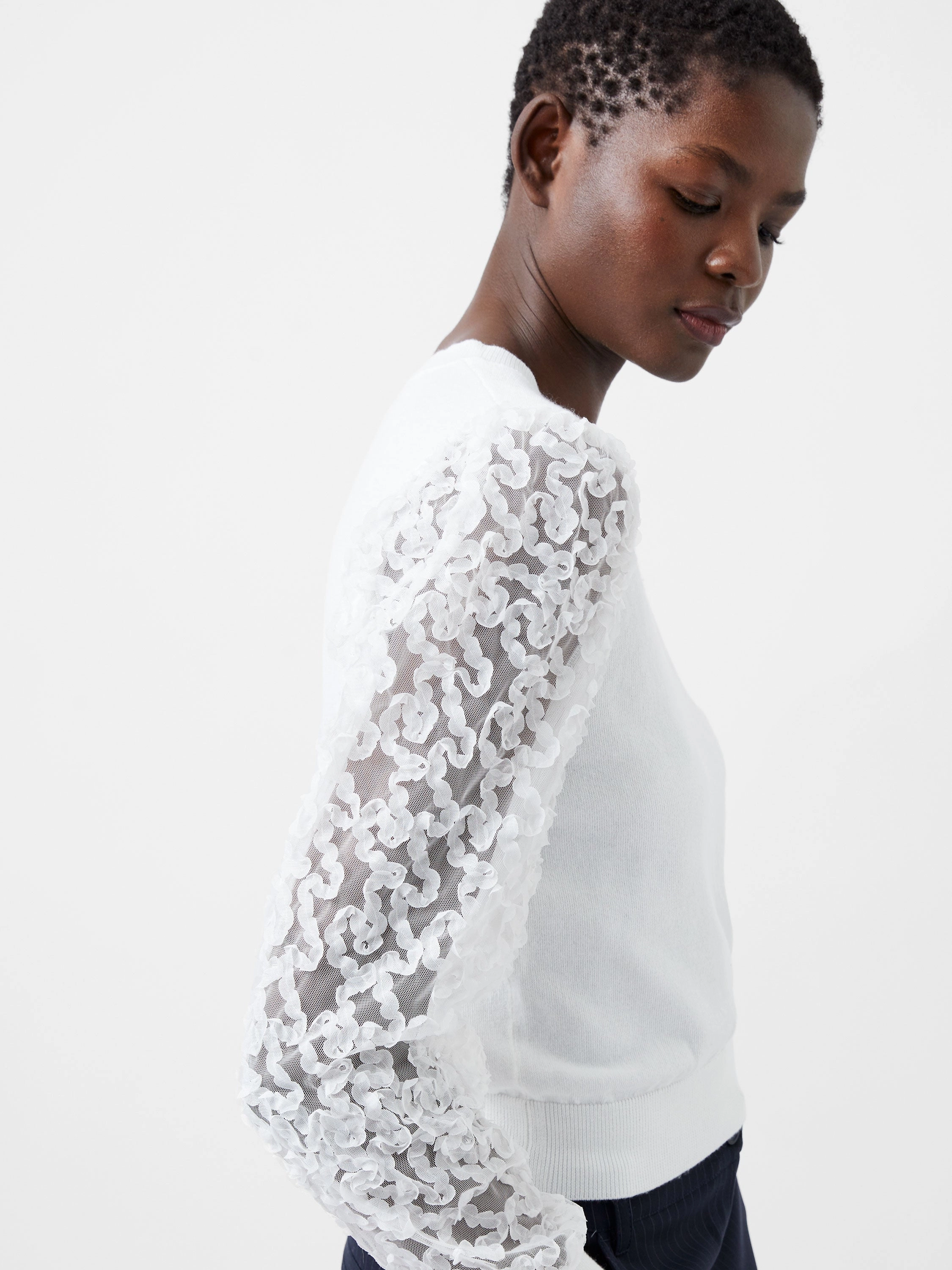 Timeless Look Luvy Embroidered Mesh Sleeve Sweater