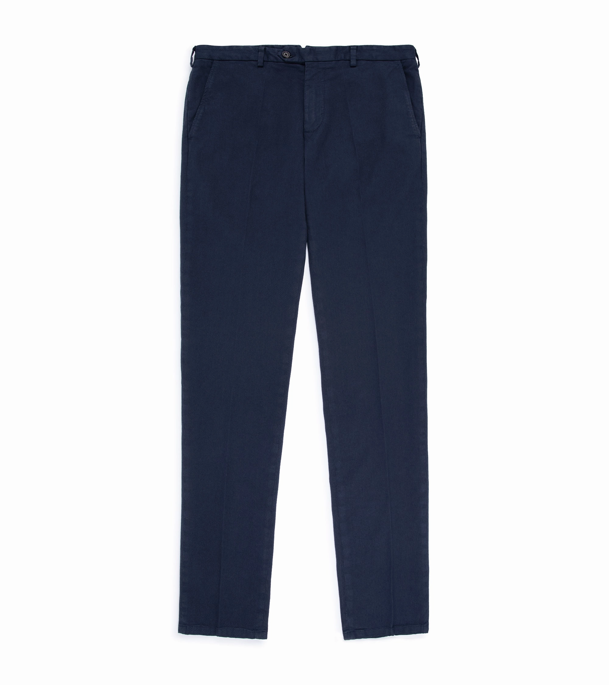 Trunk Palmer Flat Front Cotton Twill Trousers: Light Navy Athletic Comfort Low Profile Fasteners