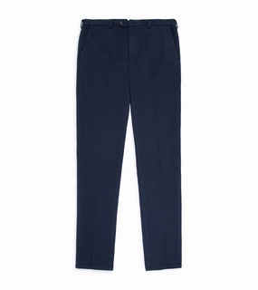 Trunk Palmer Flat Front Cotton Twill Trousers: Light Navy Athletic Comfort Low Profile Fasteners