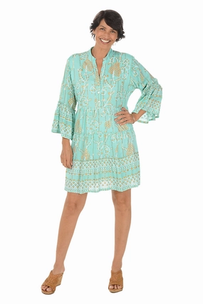 Golden Scrolls Bell Sleeve Tiered Dress DeepPocketStyle Event Favorite