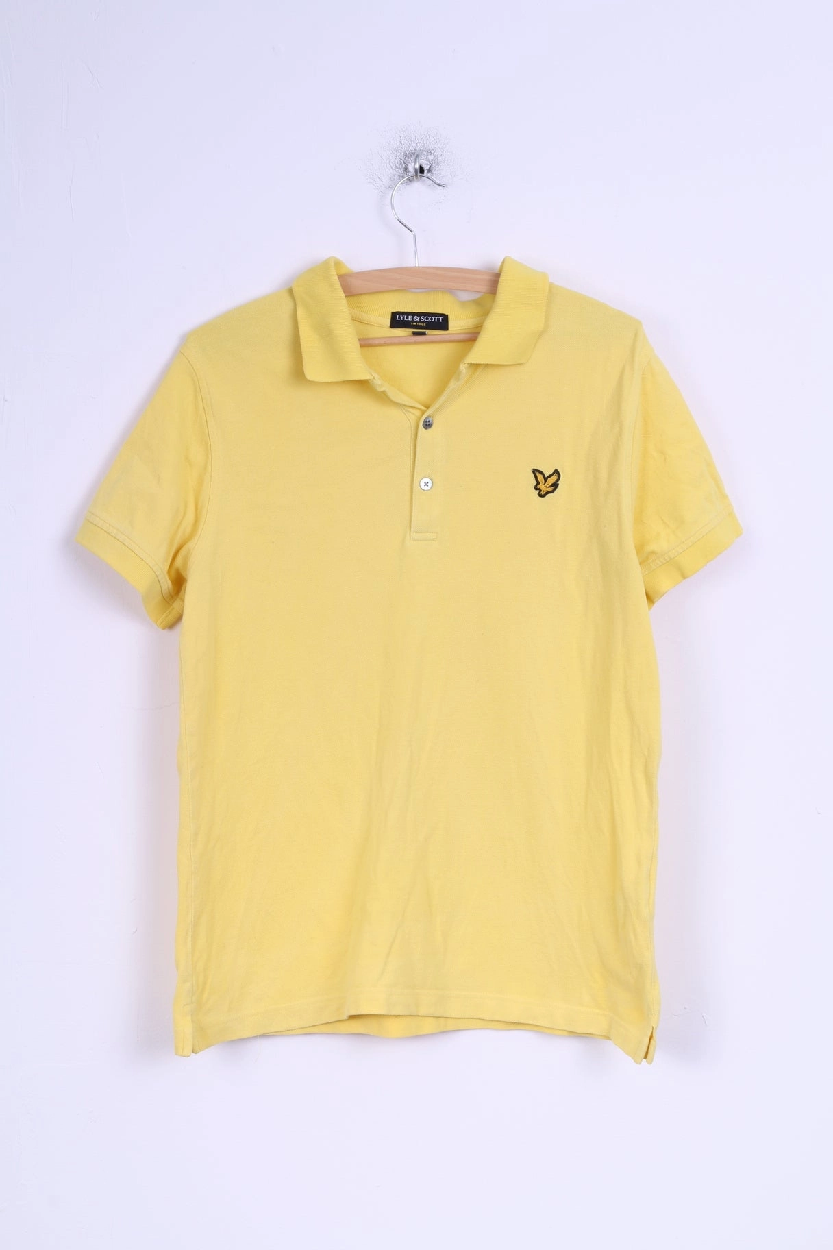 Casual Layering Wear Washable fabric Lyle & Scott Vintage Mens L (S) Polo Shirt Yellow Cotton Slim Fit Detailed Buttons