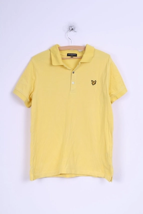Casual Layering Wear Washable fabric Lyle & Scott Vintage Mens L (S) Polo Shirt Yellow Cotton Slim Fit Detailed Buttons
