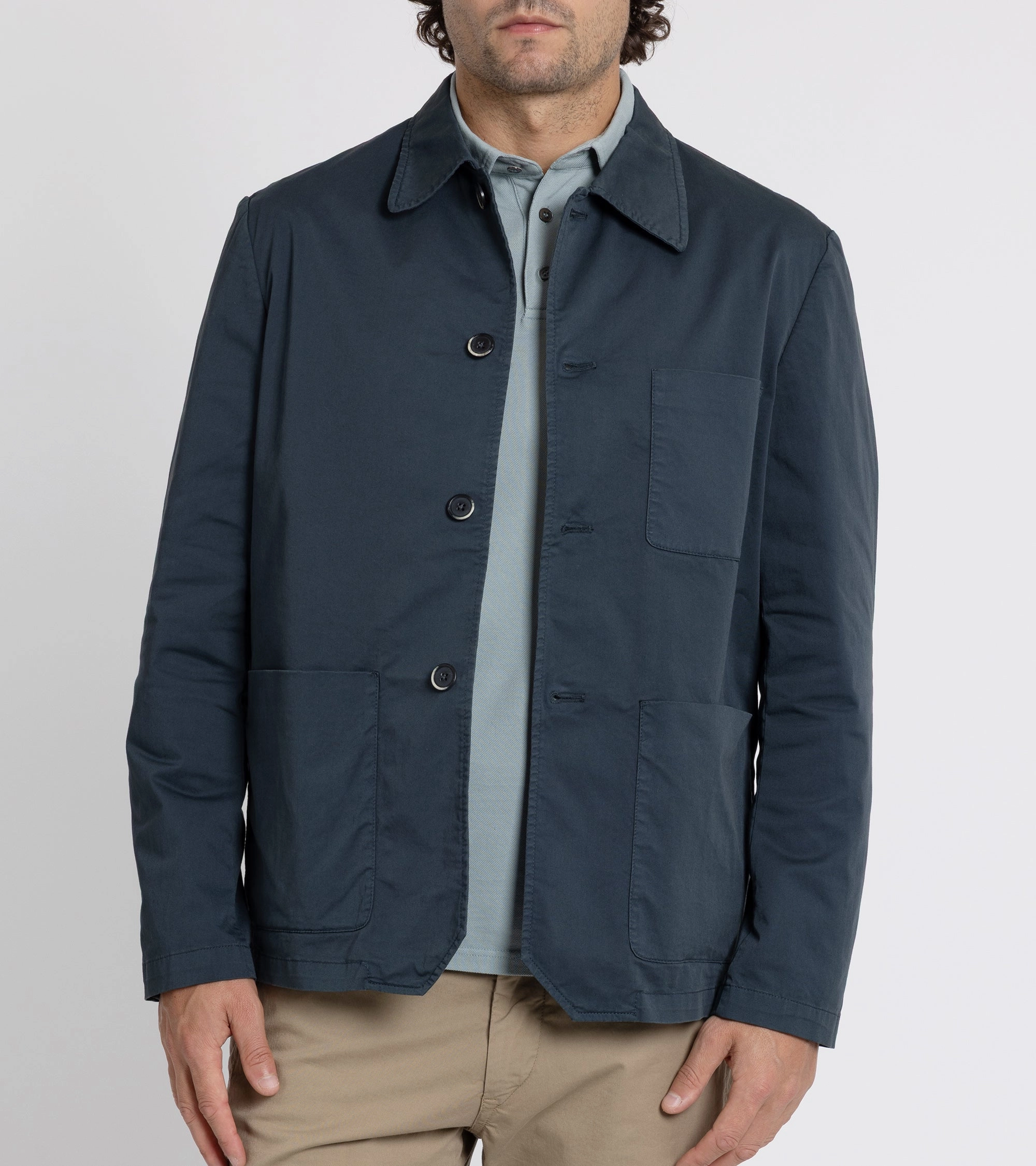 Barena Visal Trevo Cotton Twill Shirt Jacket: Navy Breathable Layer