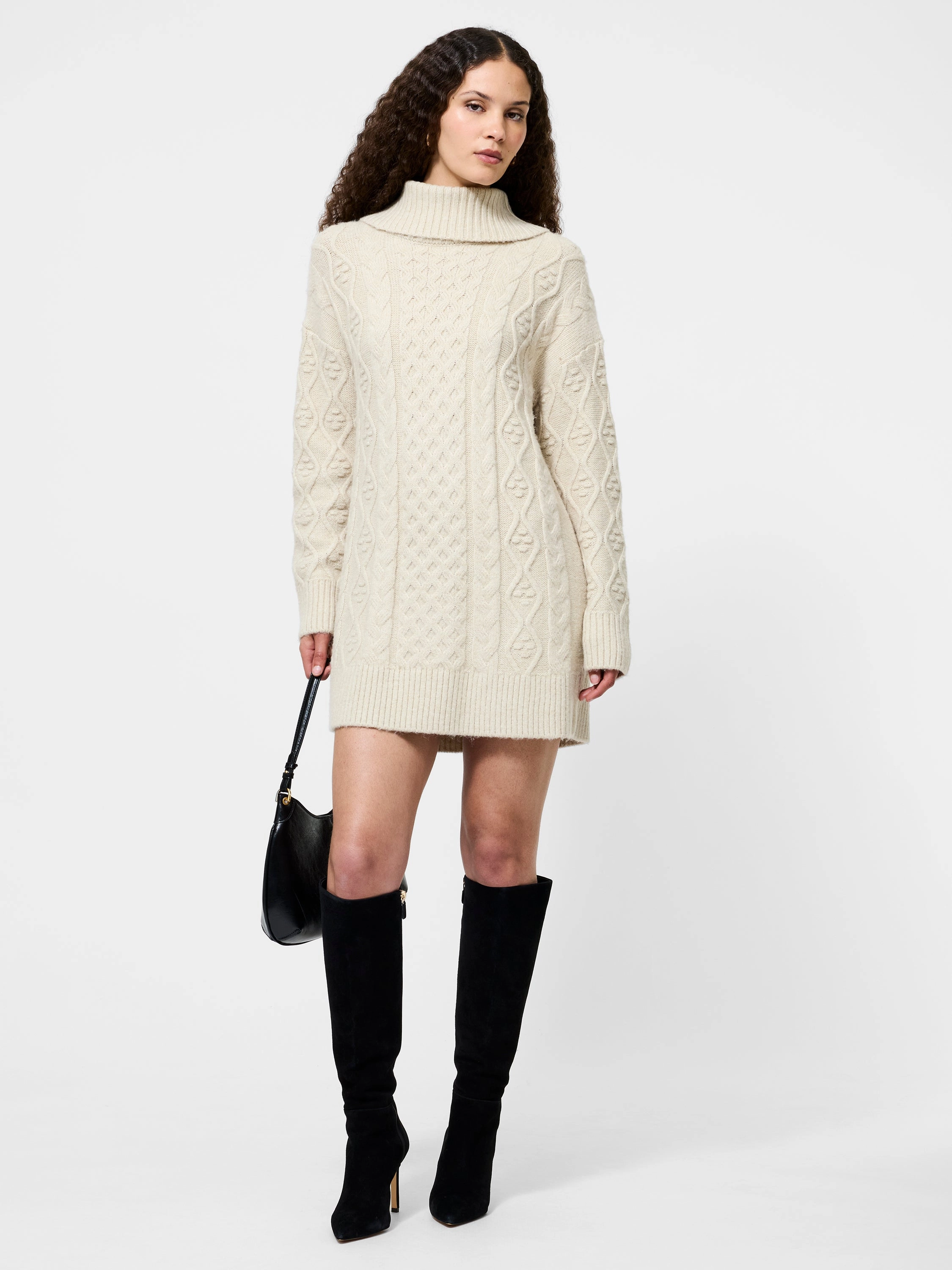 Pleated design Subtle Drape Makira Knit Turtleneck Mini Dress