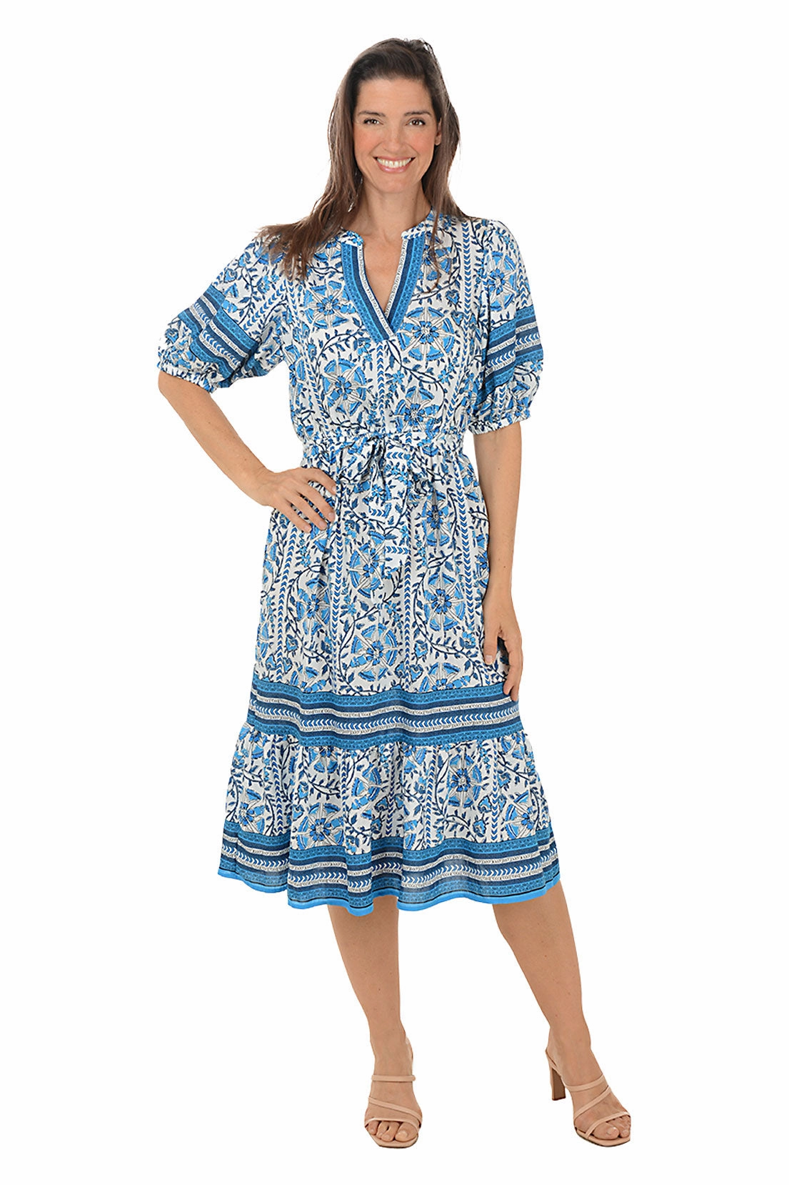 Mandala Flower Belted Dress Draped Fabric