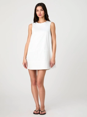 Pinstripe Sleeveless Shift Dress Waist-Cinching