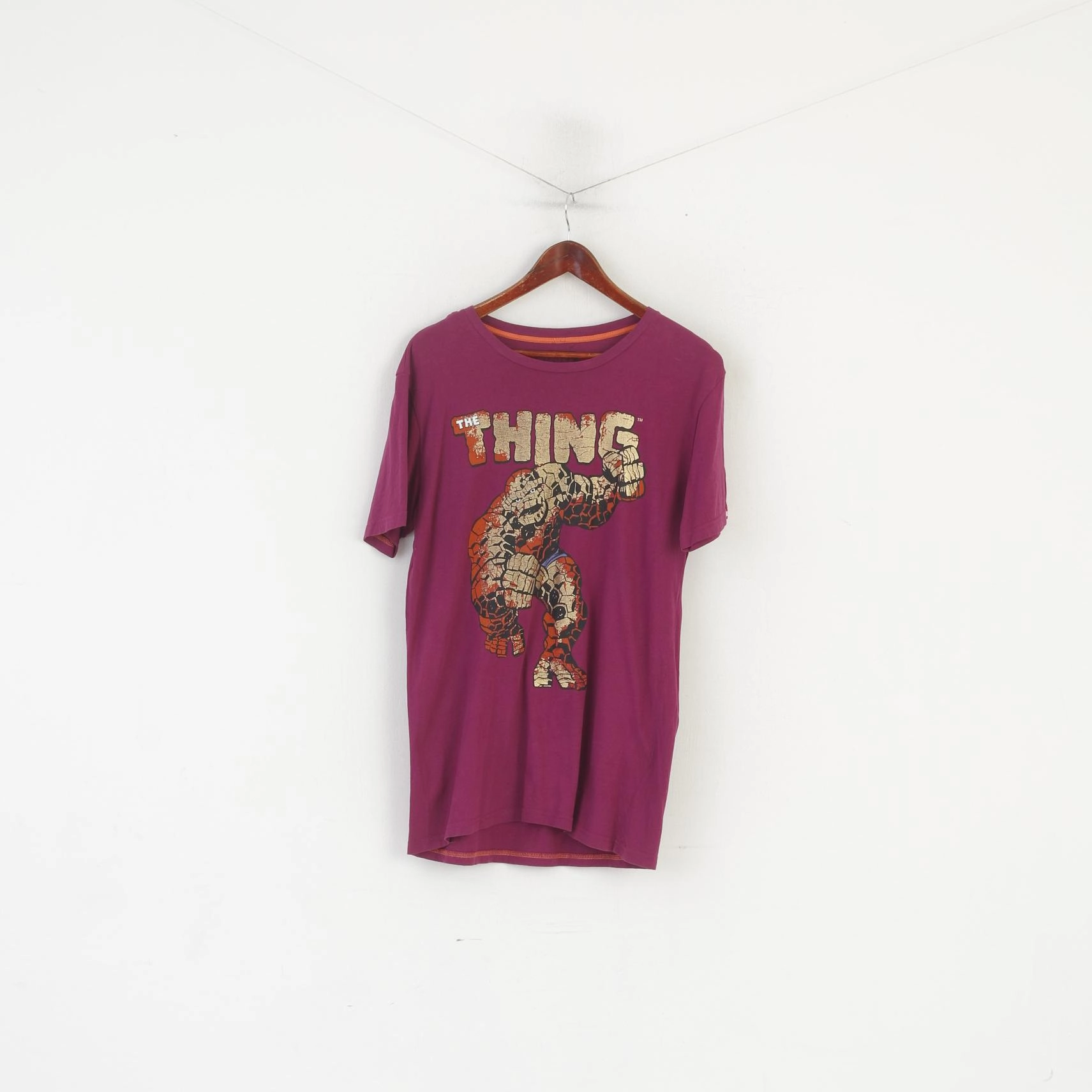 Teenager coolness Marvel & XDYE Men L Shirt Purple Cotton The Thing Heros Graphic Top