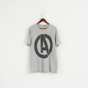 Travel Comfort Style Breathable fabric Marvel Avengers Men L T- Shirt Grey Cotton Graphic Big Logo Crew Neck Top