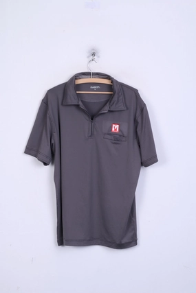 MASCOT Mens XL Polo Shirt Grey Zip Neck Short Sleeve Casual Flex Fit