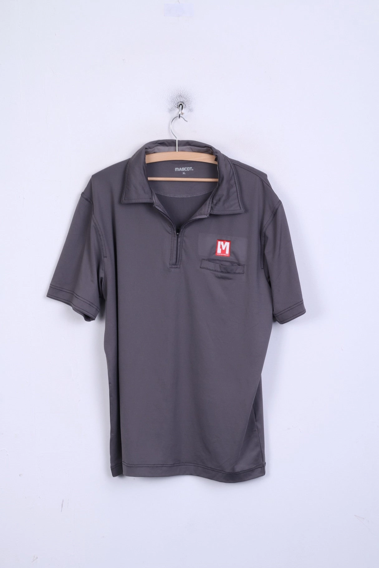 MASCOT Mens XL Polo Shirt Grey Zip Neck Short Sleeve Casual Flex Fit