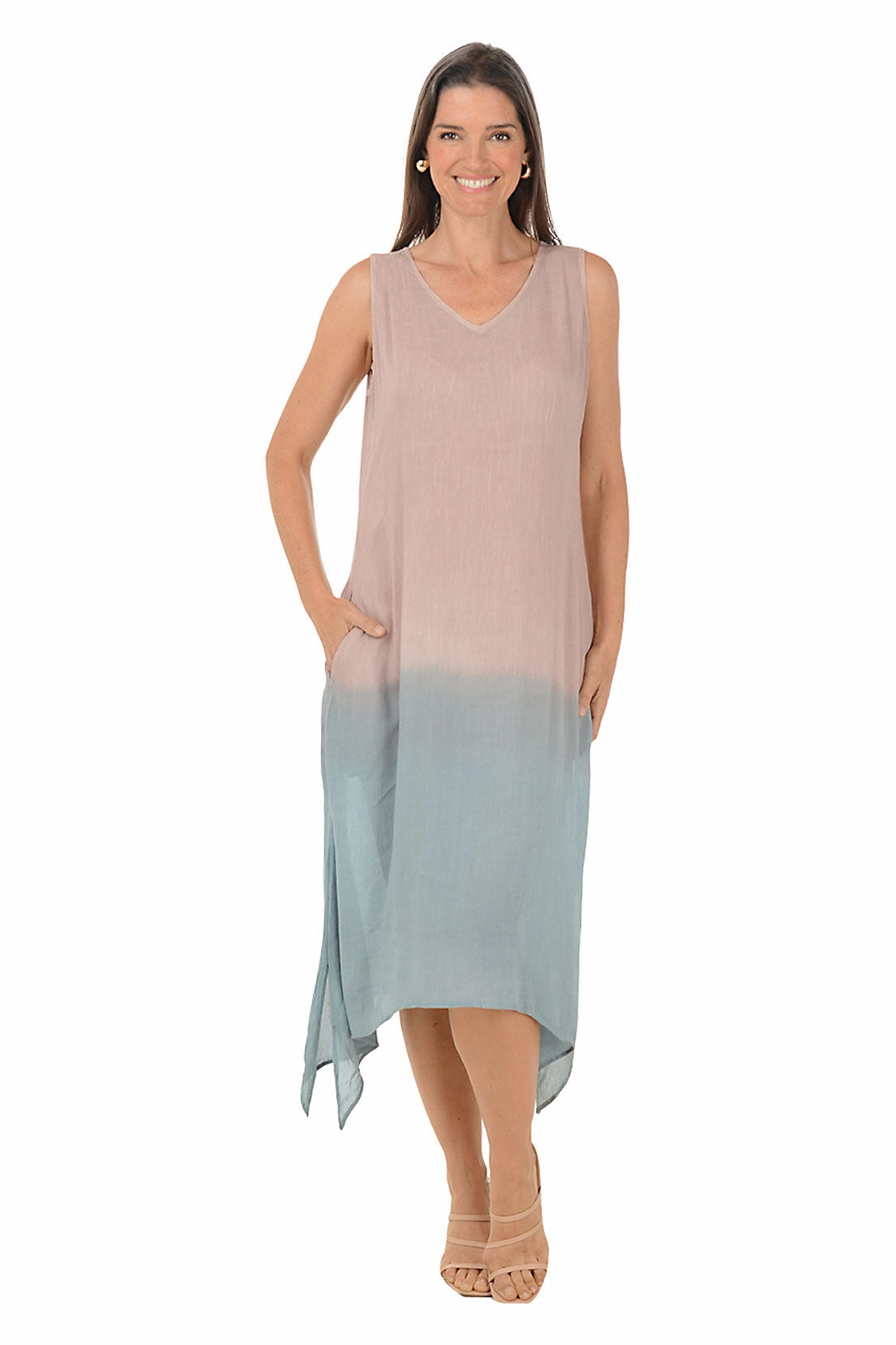 Mauve Dip-Dye Sleeveless Midi Dress Spring Mood Relax Mode