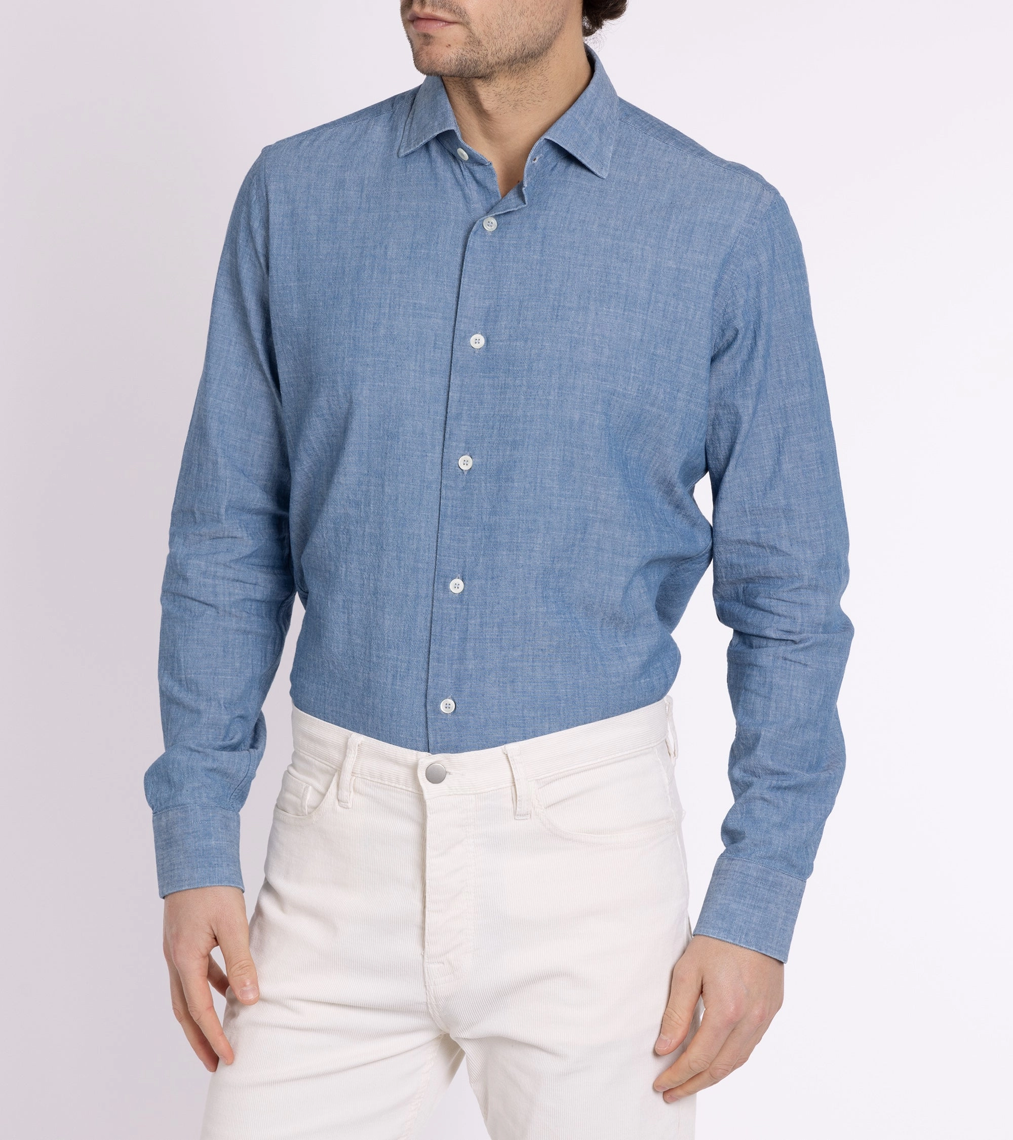 MCR Slim Japanese Chambray Shirt: Light Blue Neutral Tones