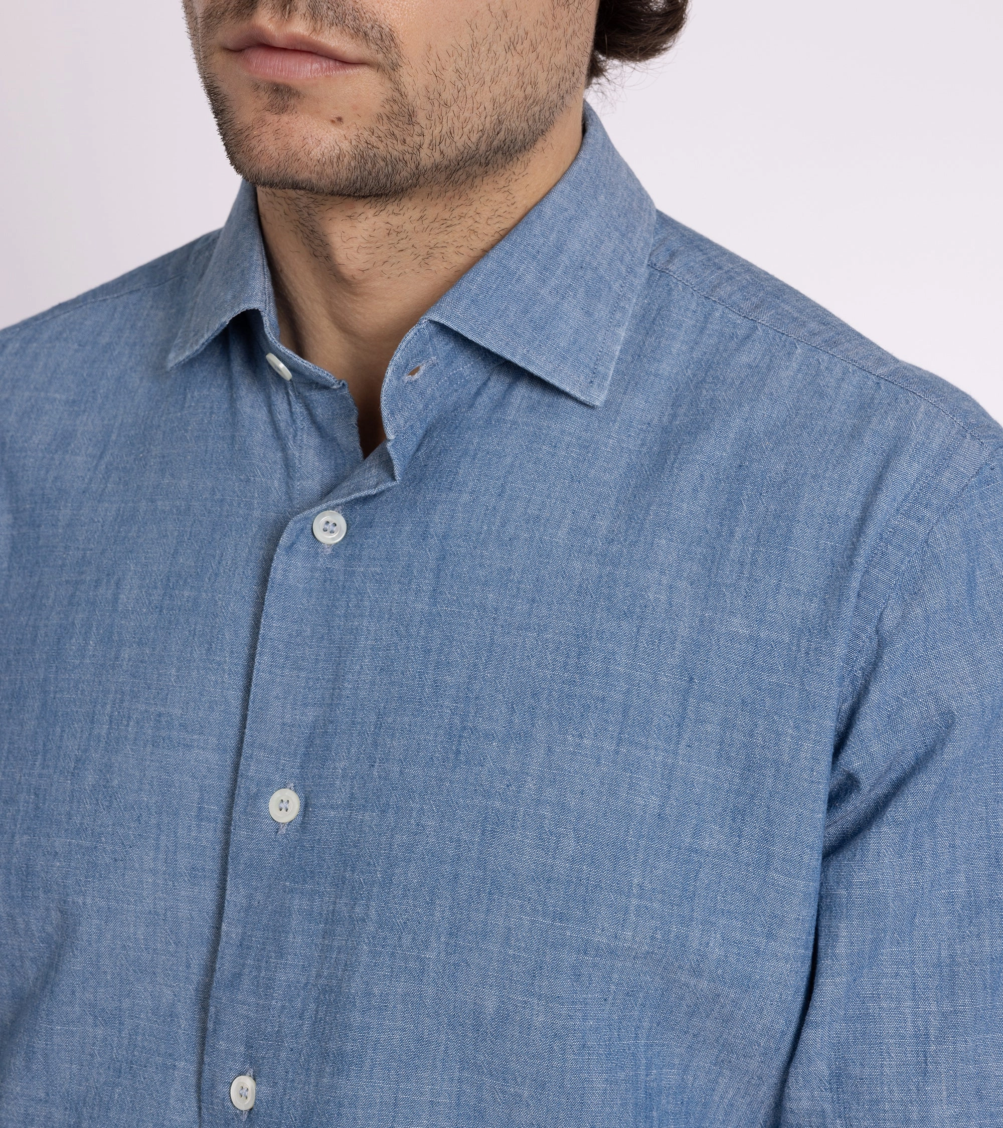 MCR Slim Japanese Chambray Shirt: Light Blue Lounge Comfort Short Sleeve