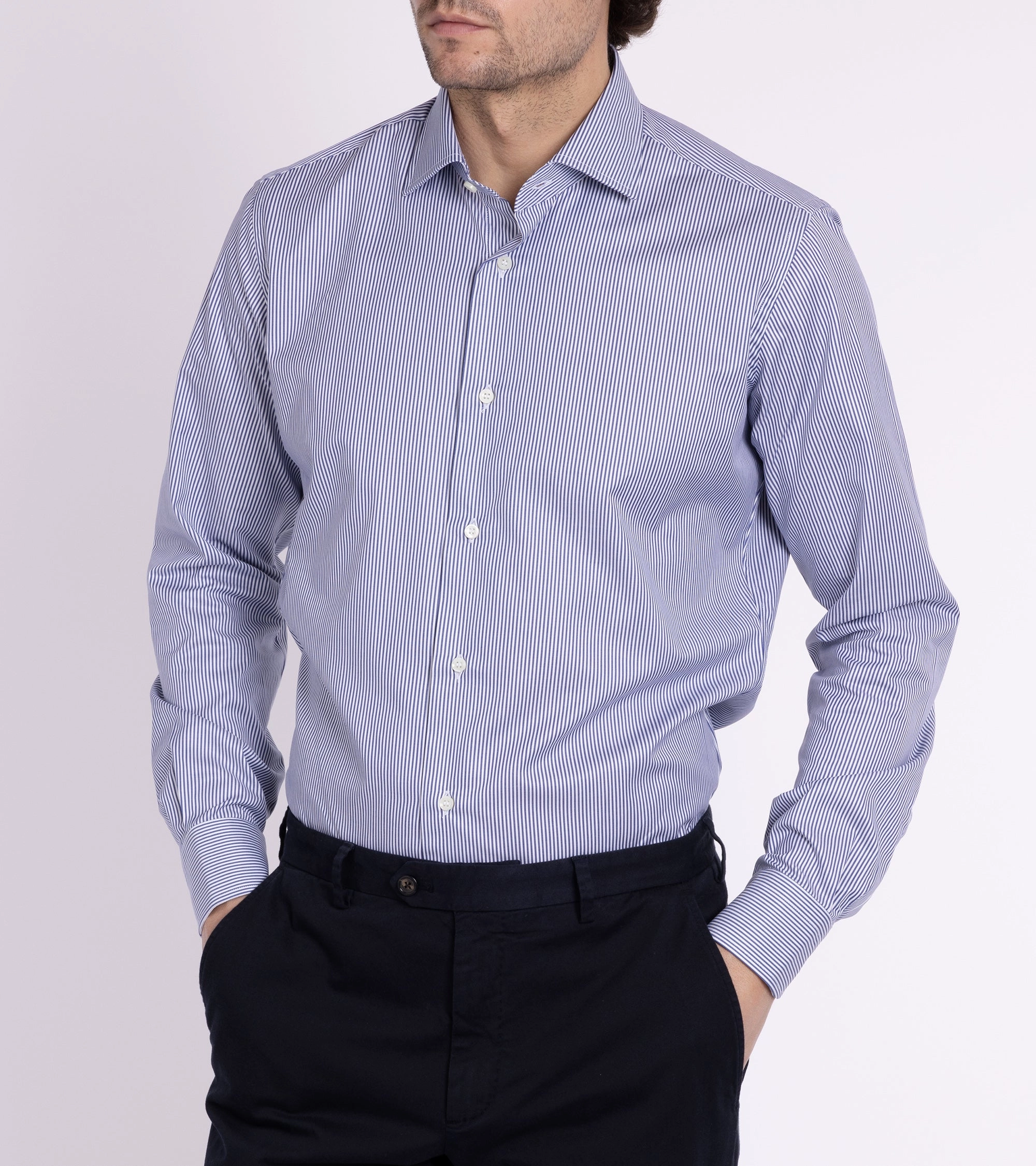 Relaxed Comfort MCR Slim Twill Striped Shirt: Dark Blue