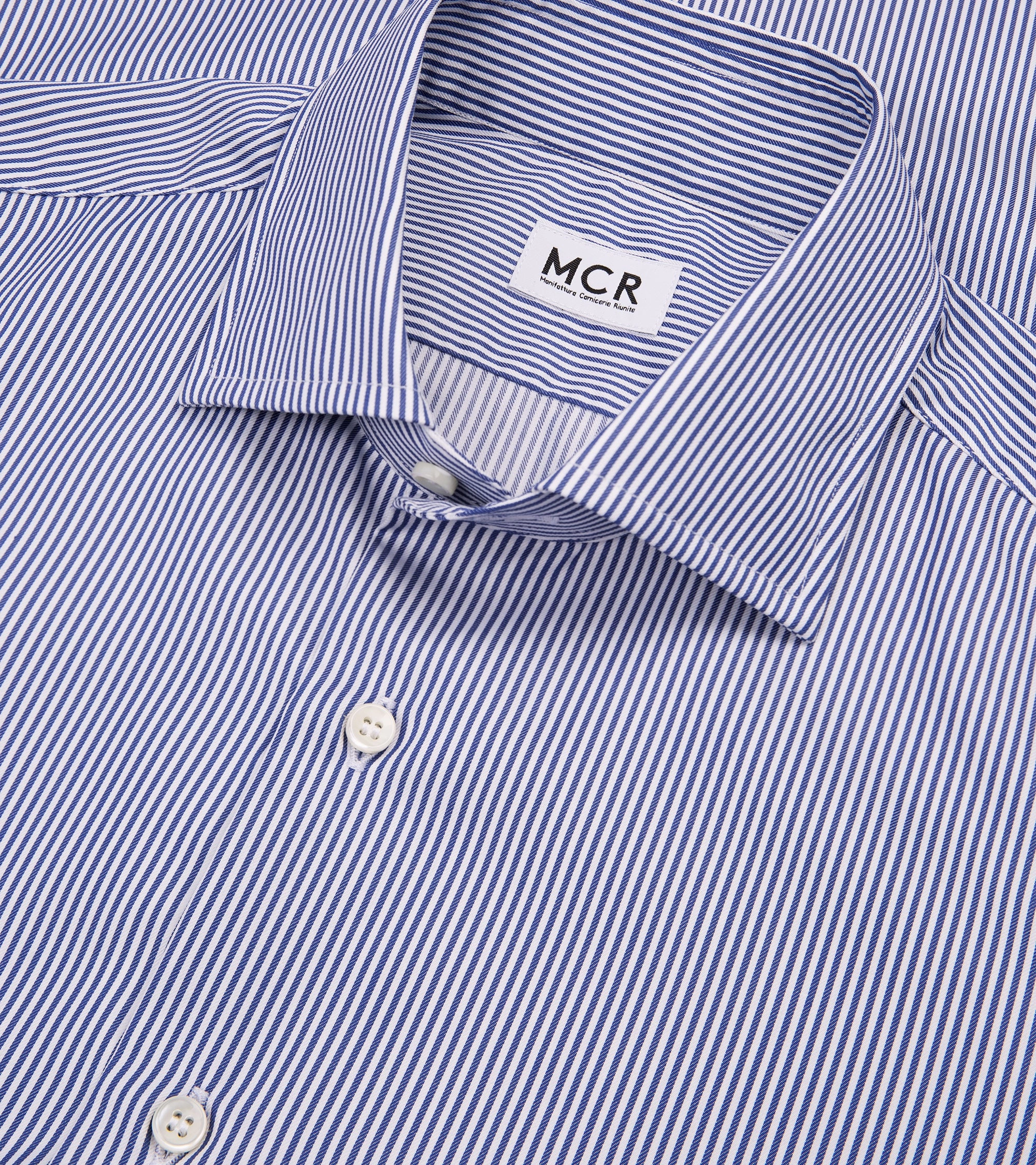 Petite Cut Durable Stitching MCR Slim Twill Striped Shirt: Dark Blue