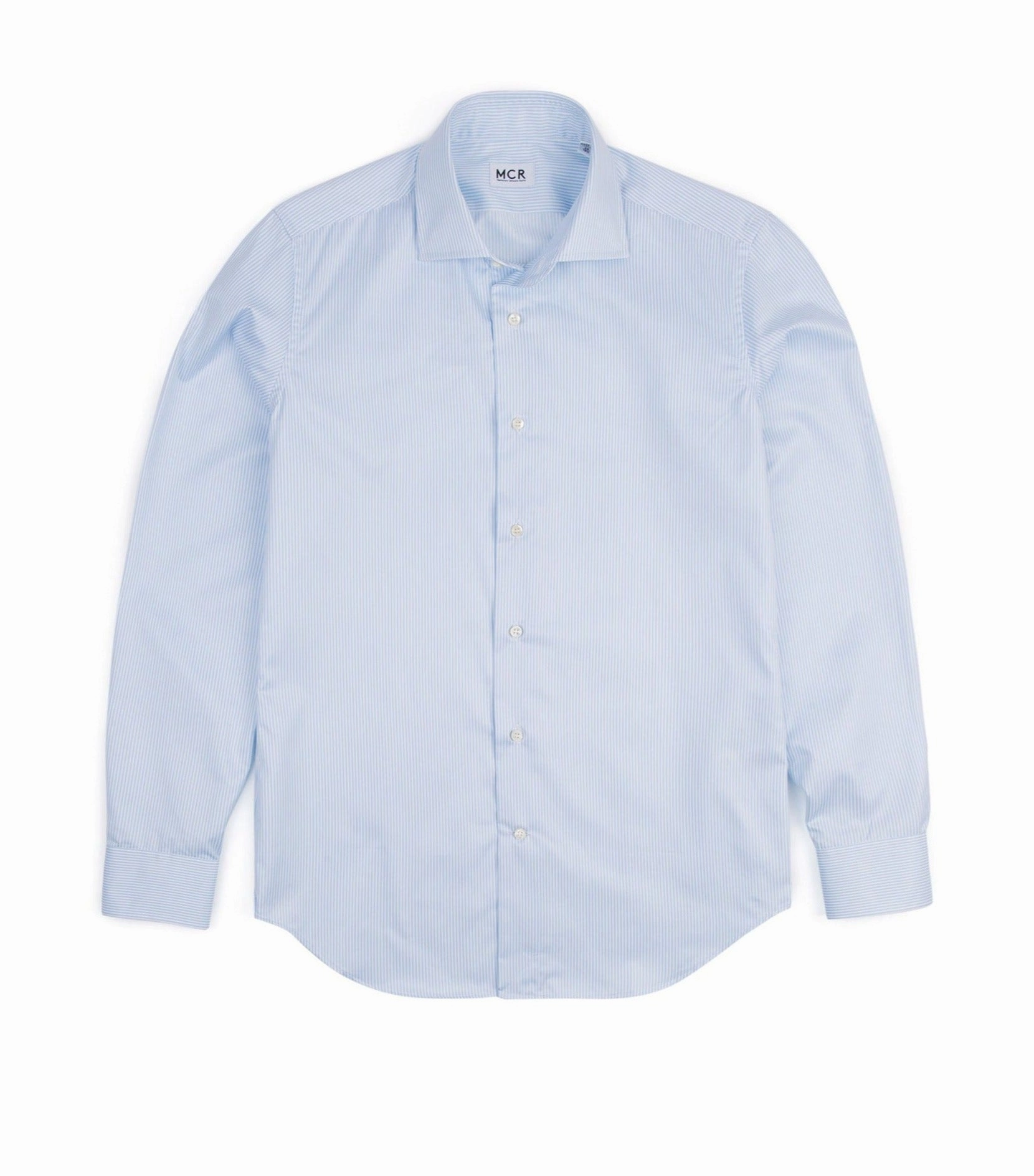 MCR Slim Twill Striped Shirt: Light Blue Roll-Up Sleeve
