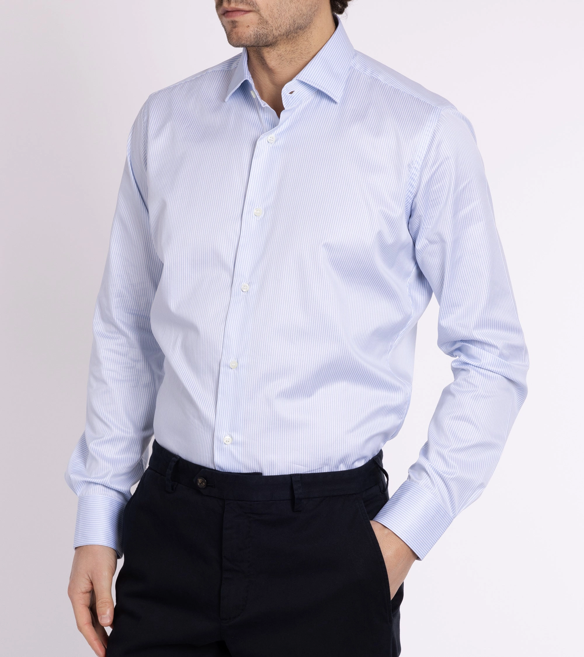 High-Quality Fabric MCR Slim Twill Striped Shirt: Light Blue