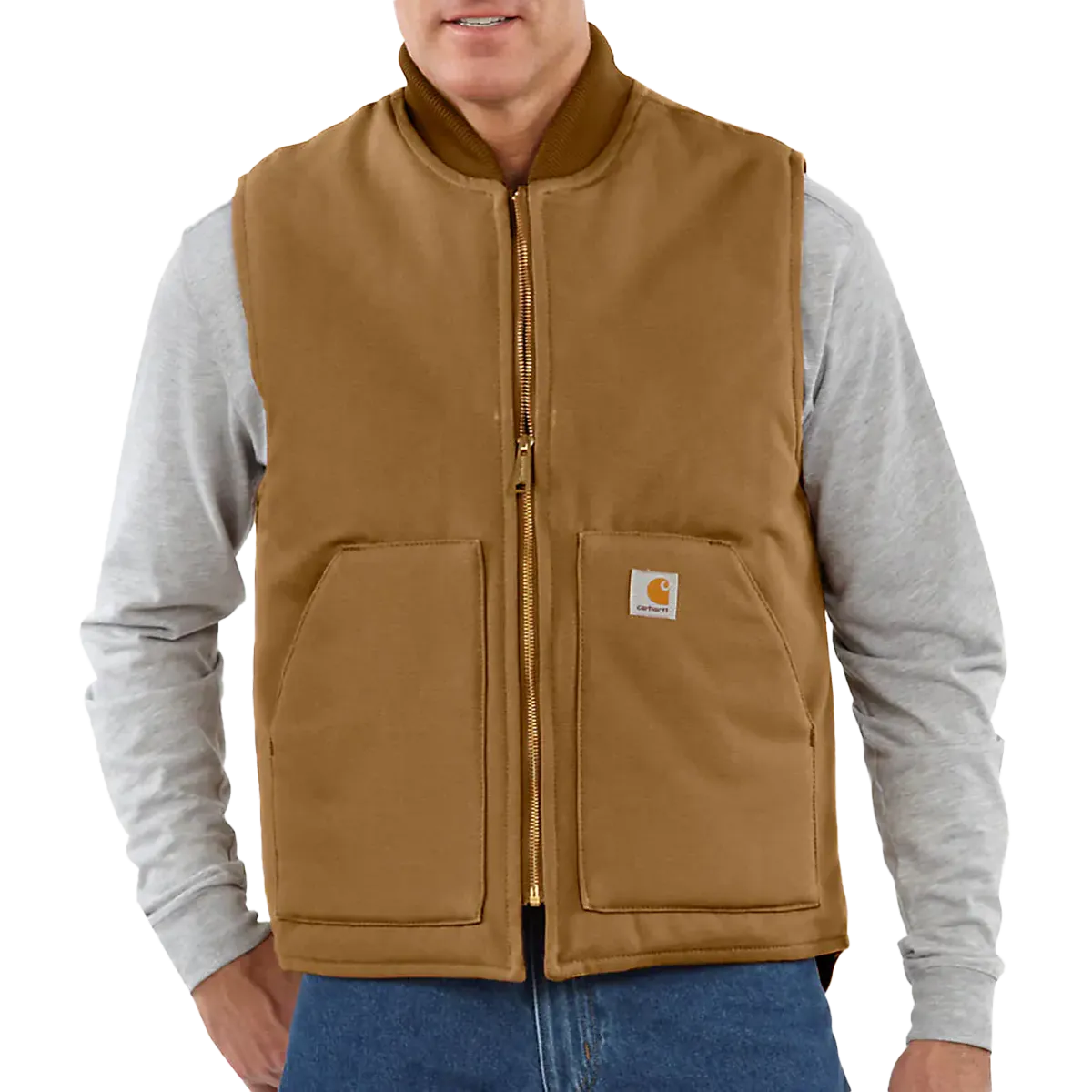 Packable Construction Simple Layer Men's Relaxed Fit Firm Duck Insulated Rib Collar Vest