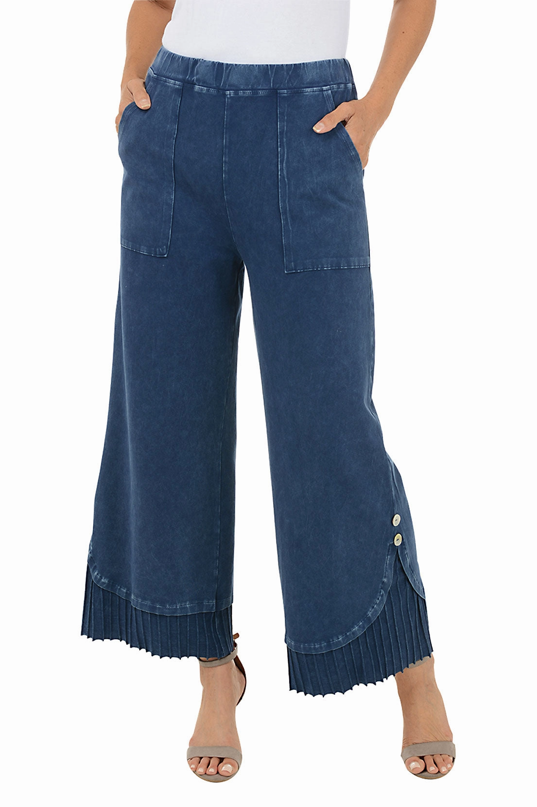 Mineral Wash Pleated Hem Pant Soft Feel