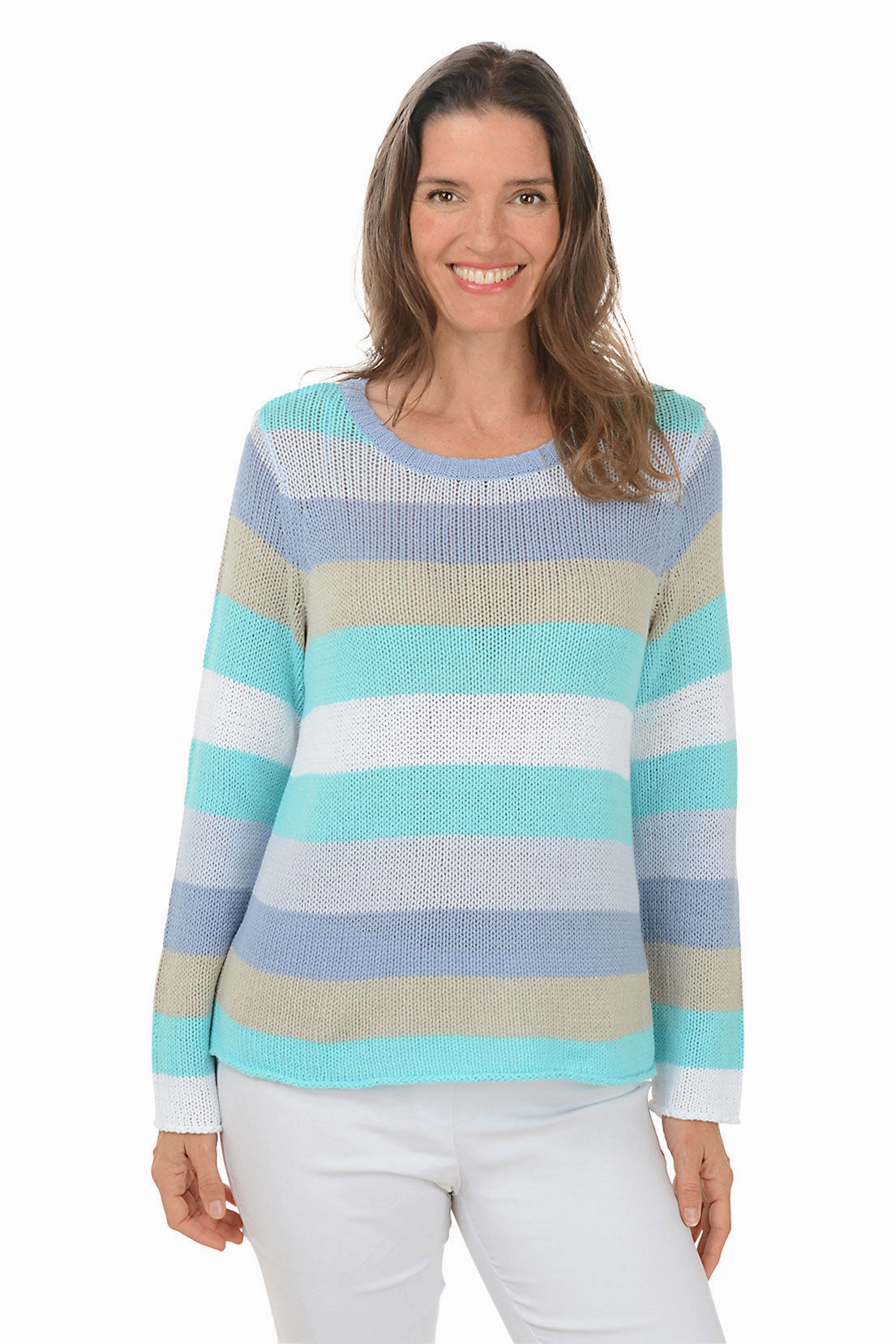 Warm Vibe Travel Wear Seaside Stripe Long Sleeve Sweater