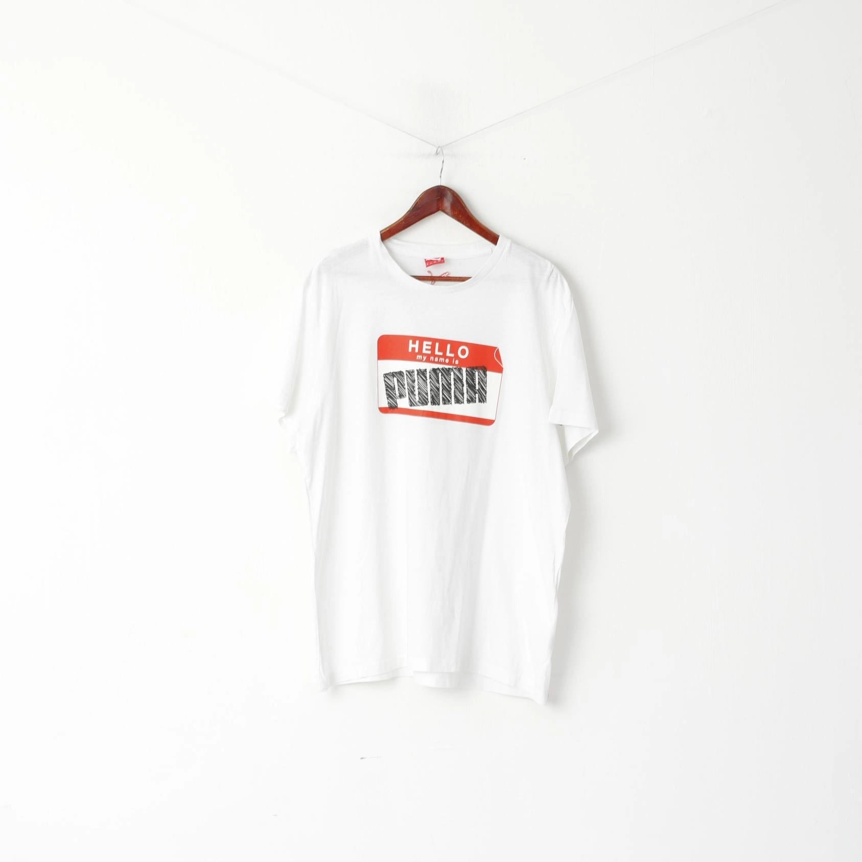 Puma Men XXL  T- Shirt White Cotton Graphi Hello My Name Is Puma Sport Top BioBased Fibers Bold Style