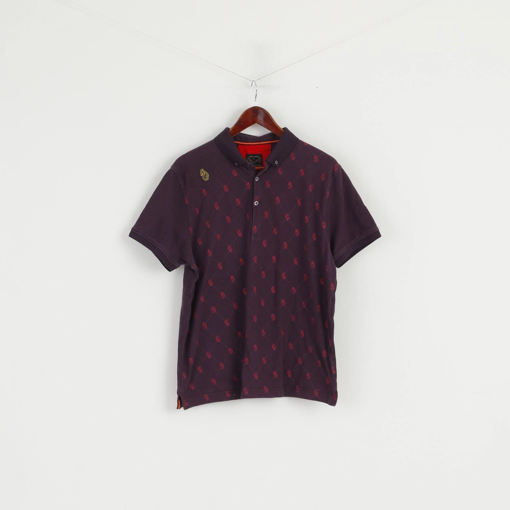 United Kingdom of LUKE Men 2 M Polo Shirt Purple Cotton Diamond Stretch Fit Top Anti Static Fabric Micro Perforated Fabric