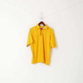 Drip Dry Fabric FunctionalPockets Galvin Green Men L Polo Shirt Yellow Cotton Vintage Wide Cut Golf Sportswear Top