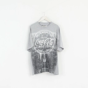 Summer Favorite Coca Cola Men XXL T-Shirt Grey Cotton Graphic Drink Basic Crew Neck Top