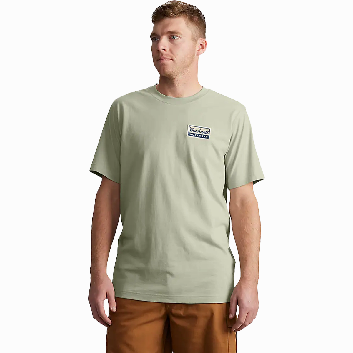 NoSideSeam Laser Cut Edges Men's Leightweight Short Sleeve Script Patch T-Shirt