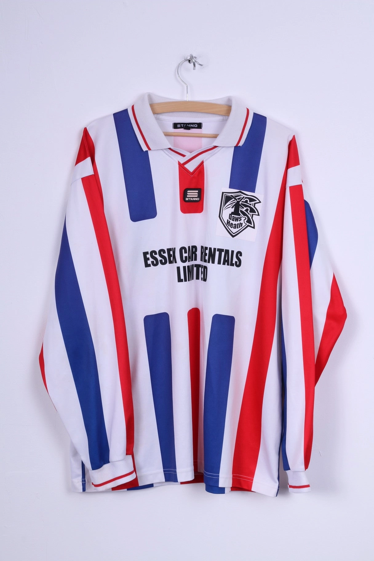 Casual and Soft TearResistant Fabric Stanno Mens XL Polo V-Neck Shirt White Sport Long Sleeve