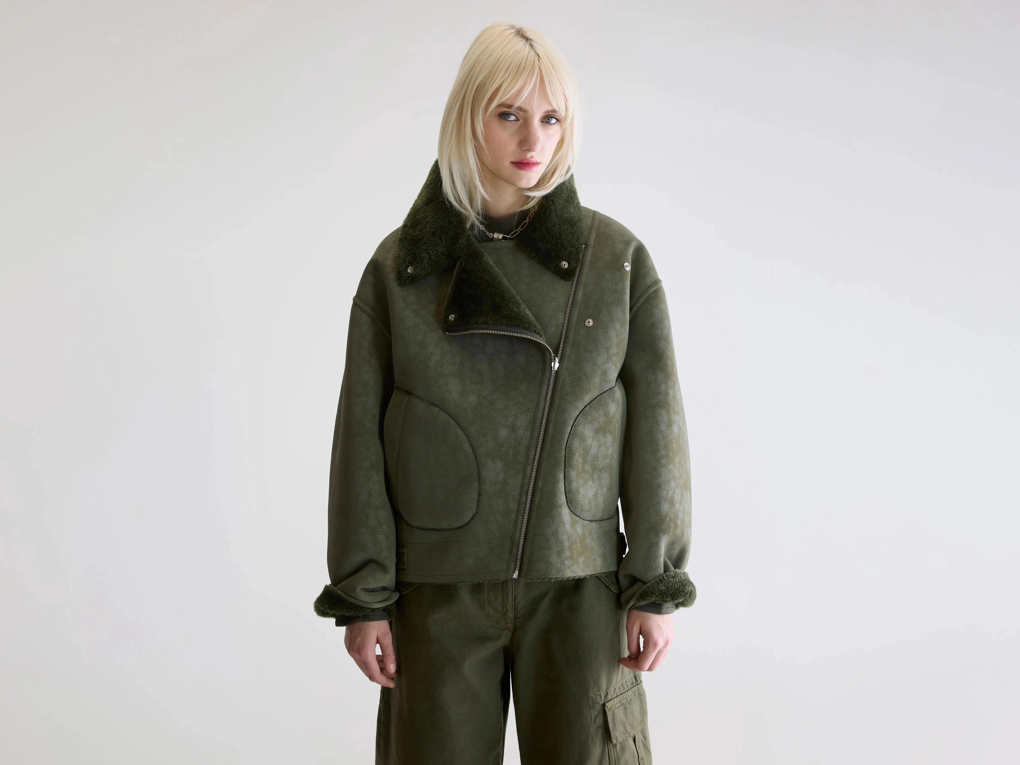 Hedwee biker jacket (252 / W / FOREST) Thick Fabric Adjustable Belt