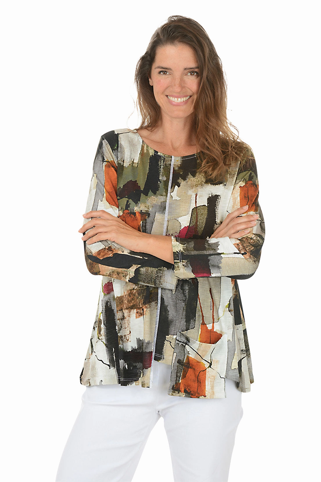 Wrinkle Free Material Natura Single Pocket Stepped Hem Top