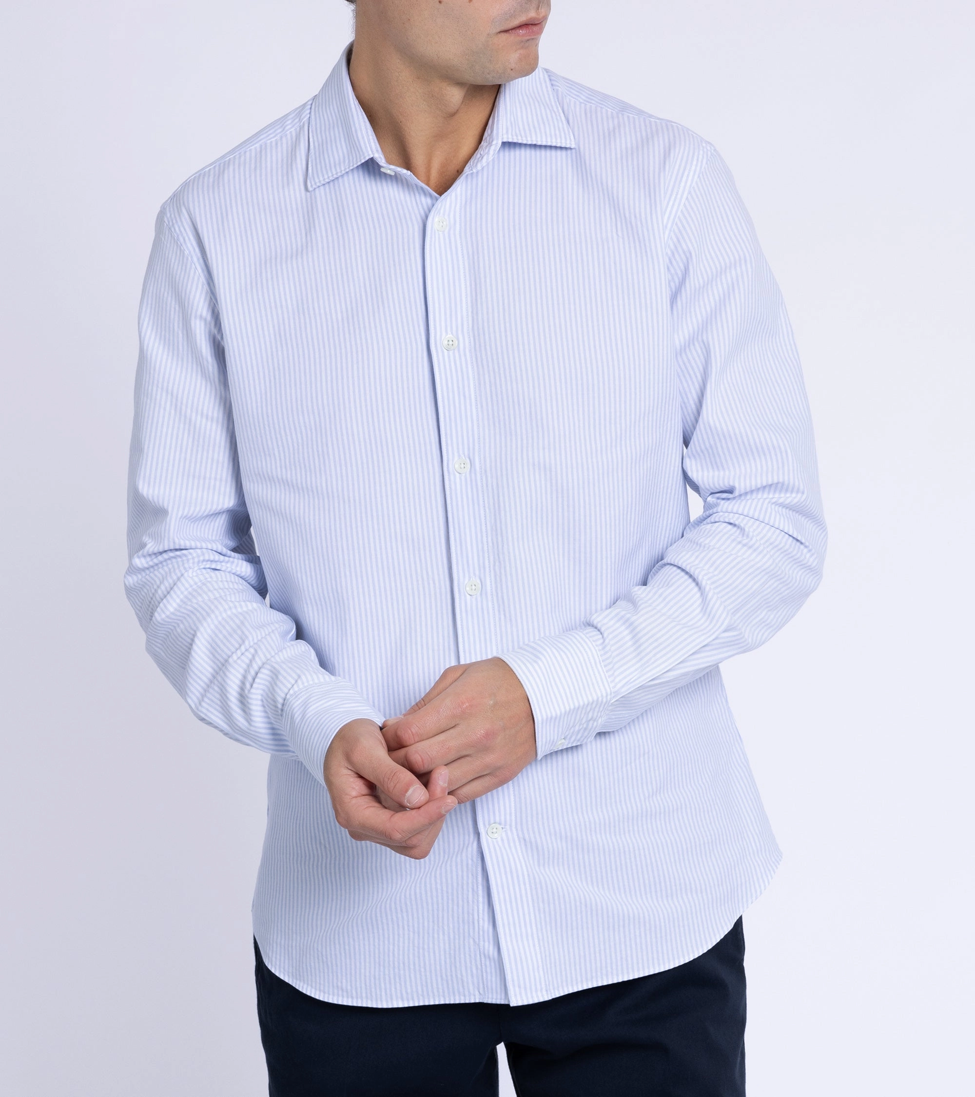 Trunk Austin Cotton Stripe Oxford Shirt: Light Blue Casual Hangout