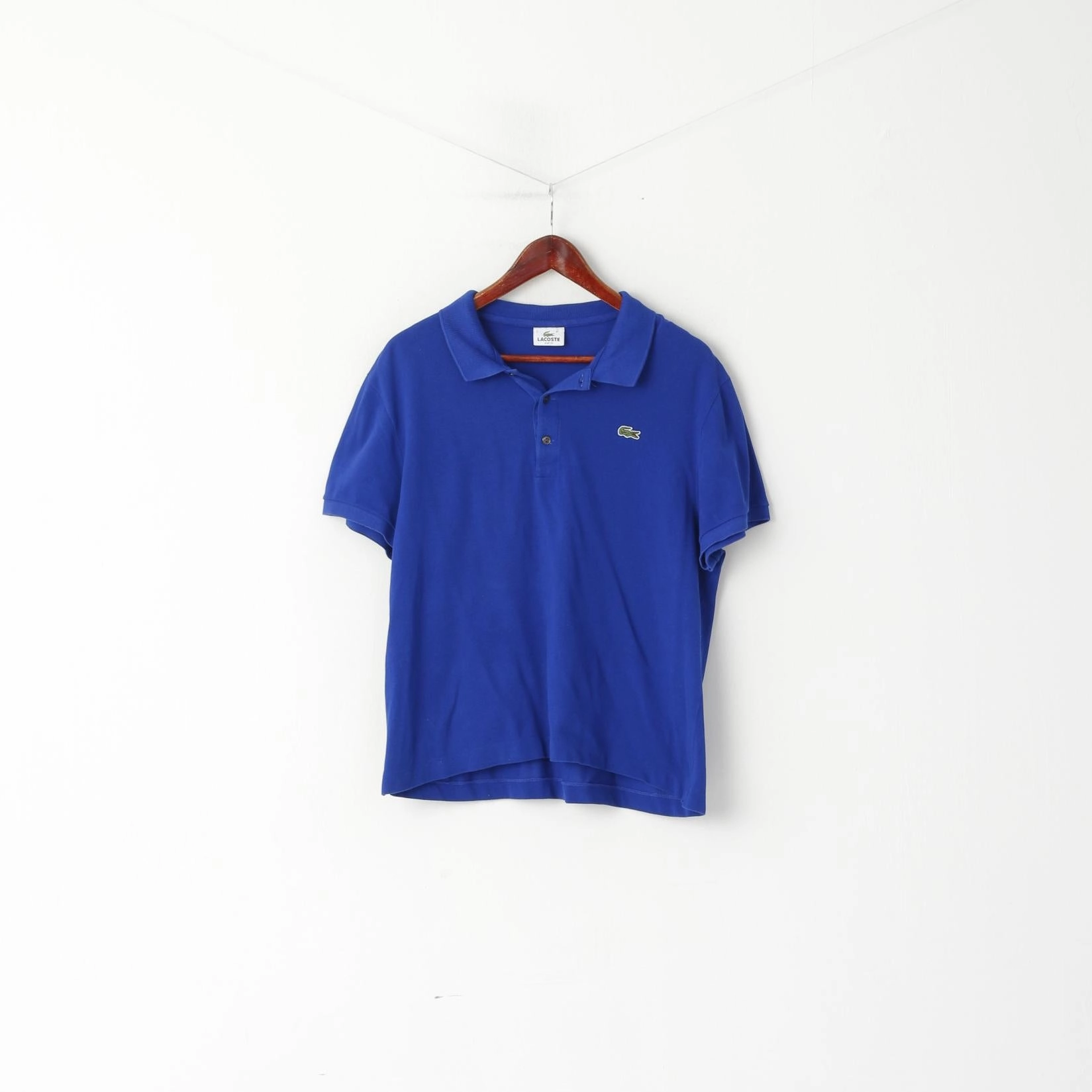 Lacoste Men 7 L Polo Shirt Cotton Indigo Slim Fit Plain Detailed Buttons Top Unisex Fit Daily Casual